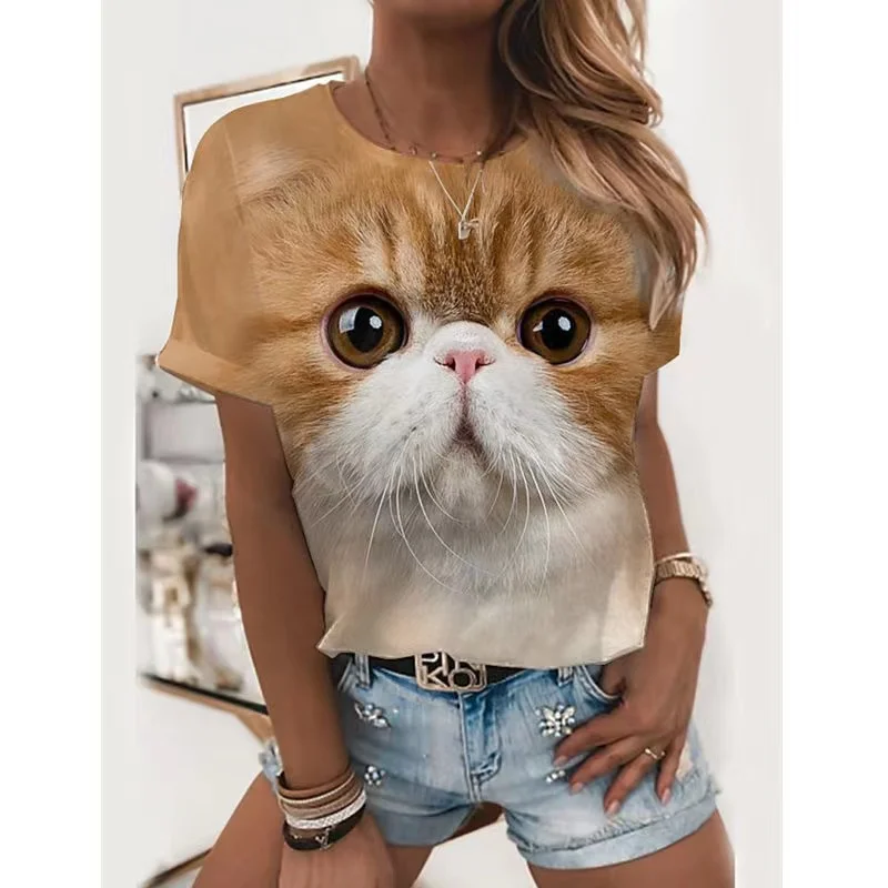 Animal Cute Cat 3D Print T-Shirts Women\'s Casual Fashion Streetwear Oversized Short Sleeve T Shirt Girl Tops Tees Woman Clothing