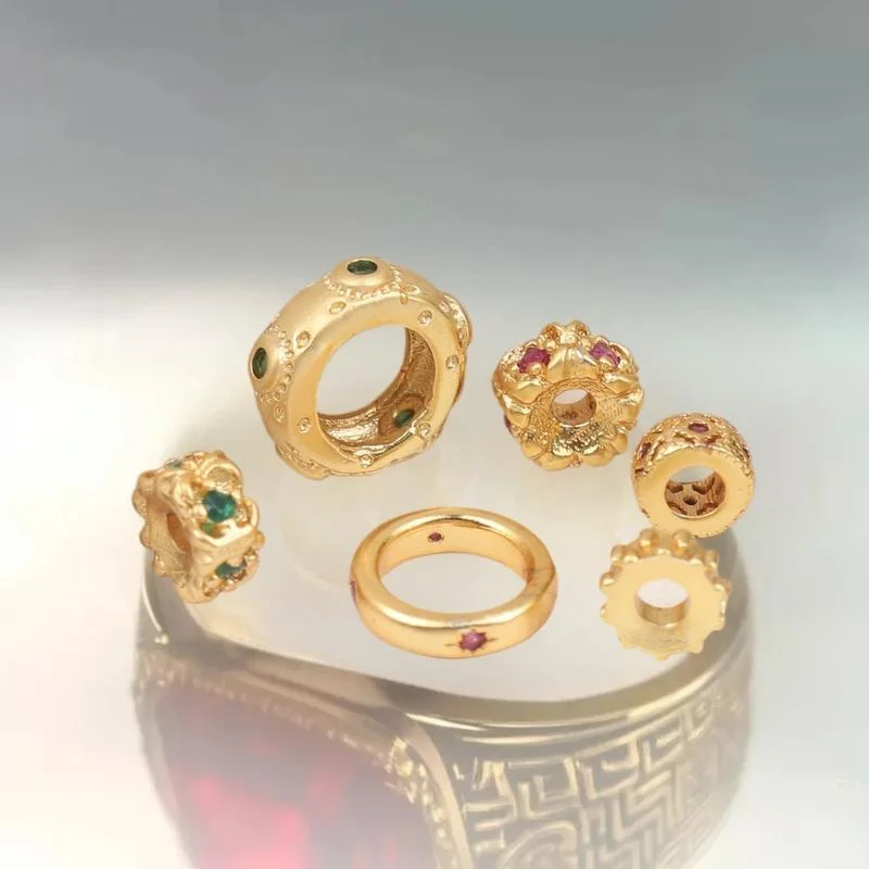 [YU]5/10Pcs Antiquity Micro-inlaid Zircon Golden Beads For Jewelry Making Spacer Beads DIY Bracelets Necklace Accessories