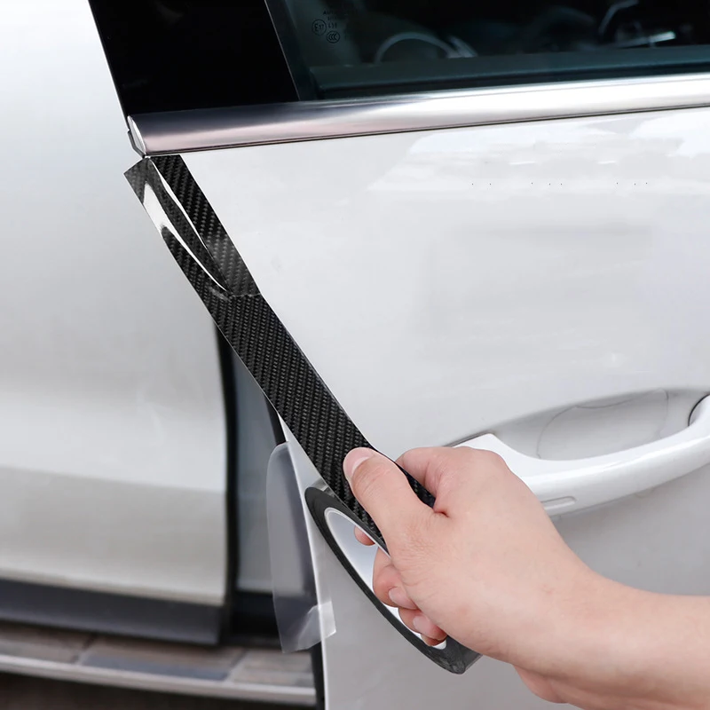 Pegatina de fibra de carbono 3D para coche, Tira protectora de pasta para el alféizar de la puerta del coche, cinta antiarañazos, película