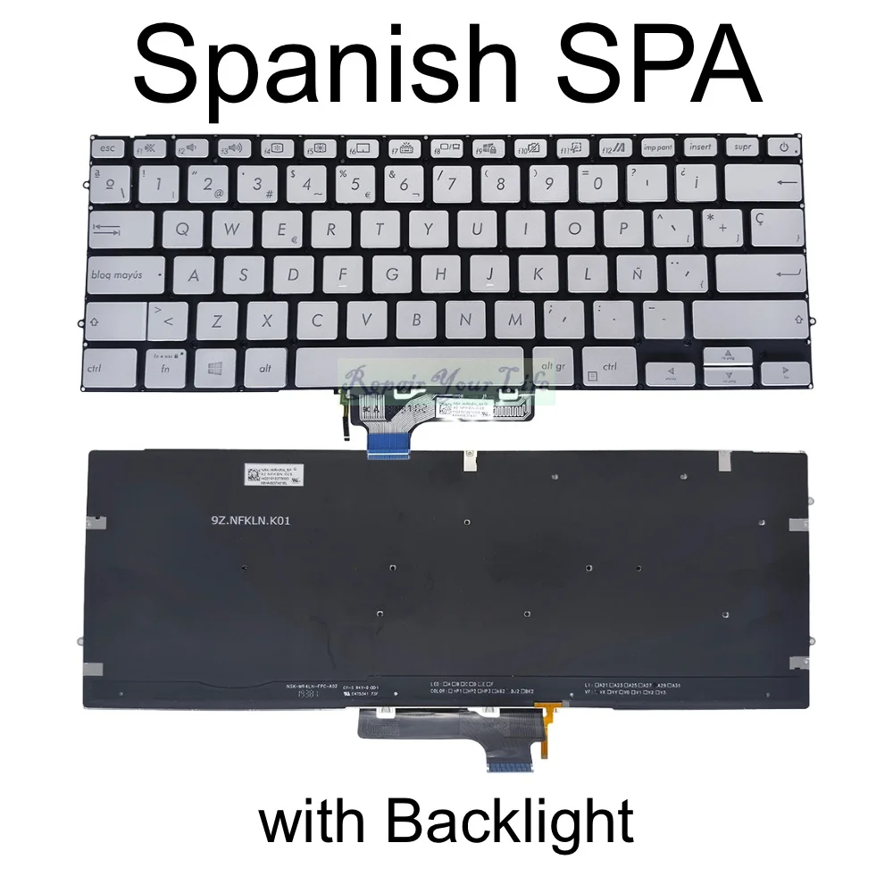 Latin Spanish Backlit Keyboard for ASUS ZENBOOK 14 UX431 UM431 UX431F UM431D UM431DA UX431FA UX431FN U4500 UX431FL PC Keyboard