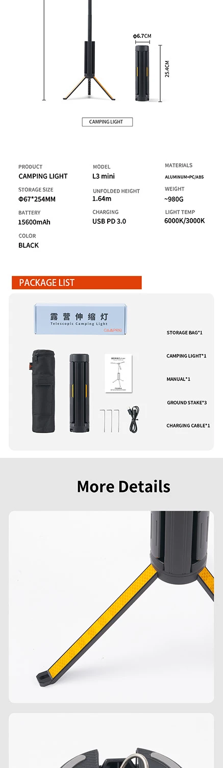 Rechargeable Camping Light 15600mAh, Telescopic Collapsible LED Lantern, Waterproof Tent Lamp Flashlight for Hiking Fishing