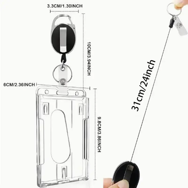 Transparent Double Cards Slots ID Tag Badge Holder with Badge Reel 2 Cards Storage Organizer Employee Pass Work Card Case Sleeve