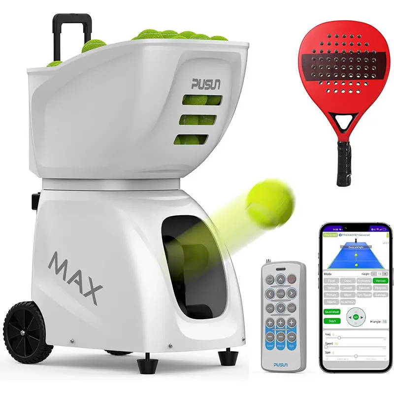 Pusun PT-Max C Padel Tennis Ball Machine, Smart App Remote, 28 Landing Points, AI Programming, Spin Lob Random