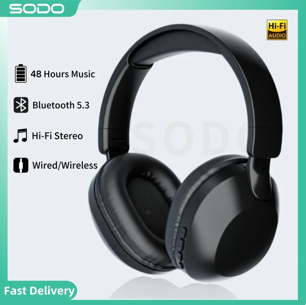 SODO SD1102 سماعات رأس لاسلكية HiFi ستيريو فوق الأذن سماعات قابلة للطي خفيفة الوزن بلوتوث 5.3 سماعة رأس للسفر/الهاتف المحمول