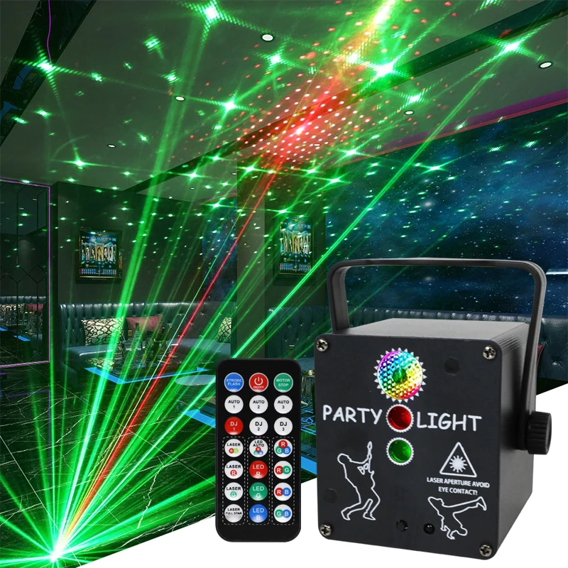 

5 В мини-квадратный сценический светильник, лазерный проектор с тремя отверстиями для KTV, автоматический стробоскоп, портативное красочное караоке-освещение