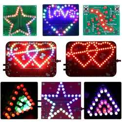 DIY Electronic Kit Heart Triangle Star Shaped Colorful LED Flashing Light Music Spectrum Indicator Display Soldering Practice