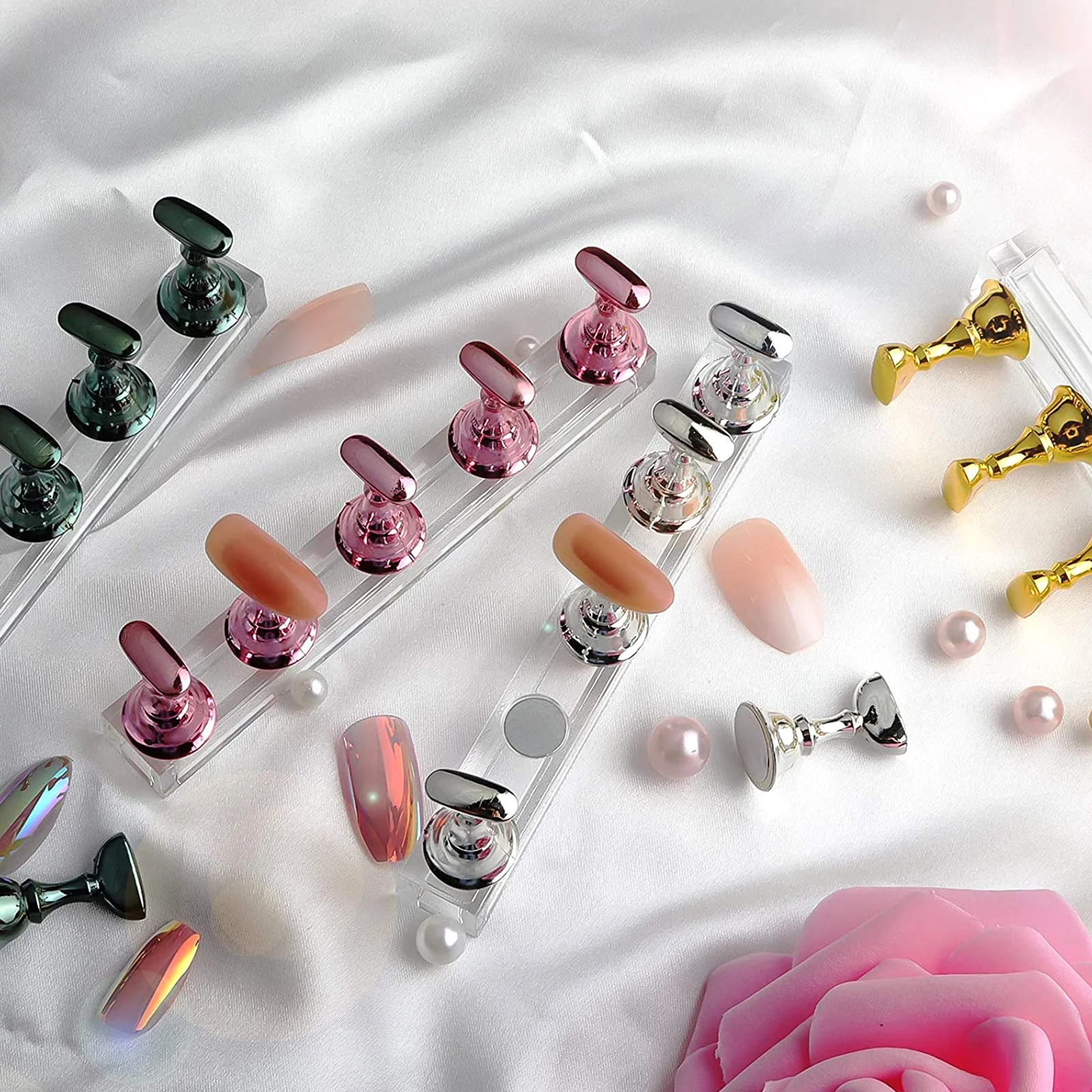 

20 Pcs Fake Nails Armor Display Stand Tips Practice Rack Acrylic Art Manicure Tool Pink Holder for False Fingernail DIY Stands
