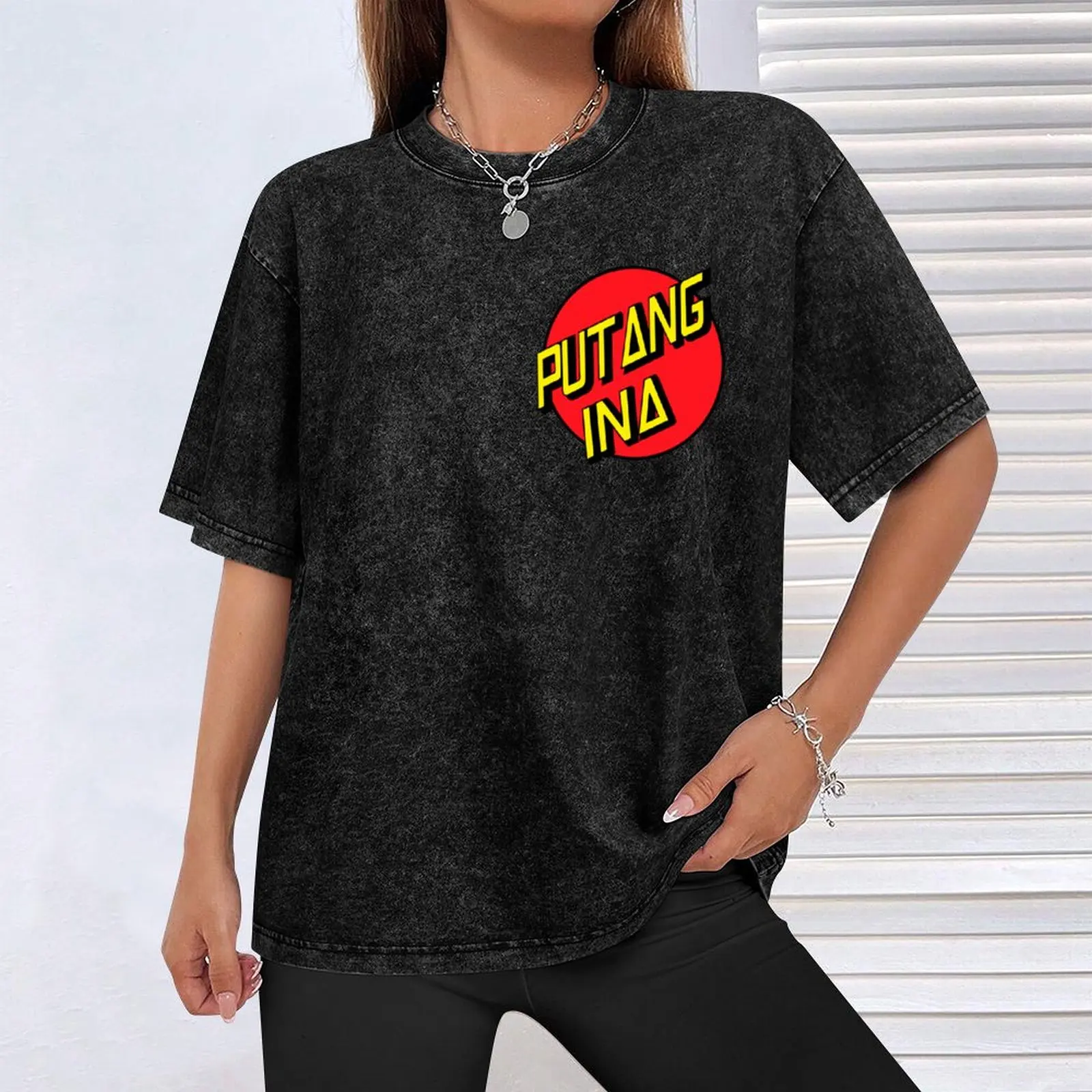 PUTANGINA CIRCULAR LOGO POCKET Design T-shirt, Oversized Basketball Graphic Tees, roupas vintage para homens