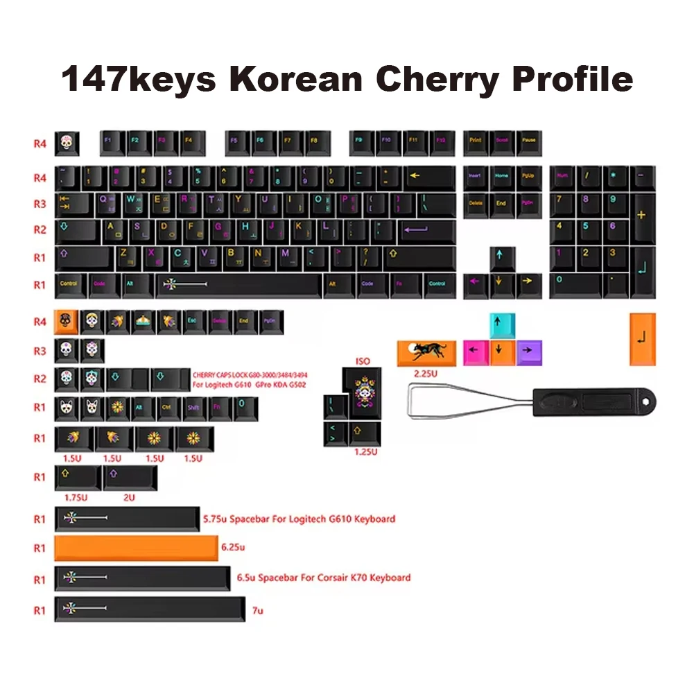 

PBT GMK Mictlán Keycaps Korean Russian English Japanese Key Caps Cherry Profile Dye Sublimation Keycap For Cherry MX Keyboard