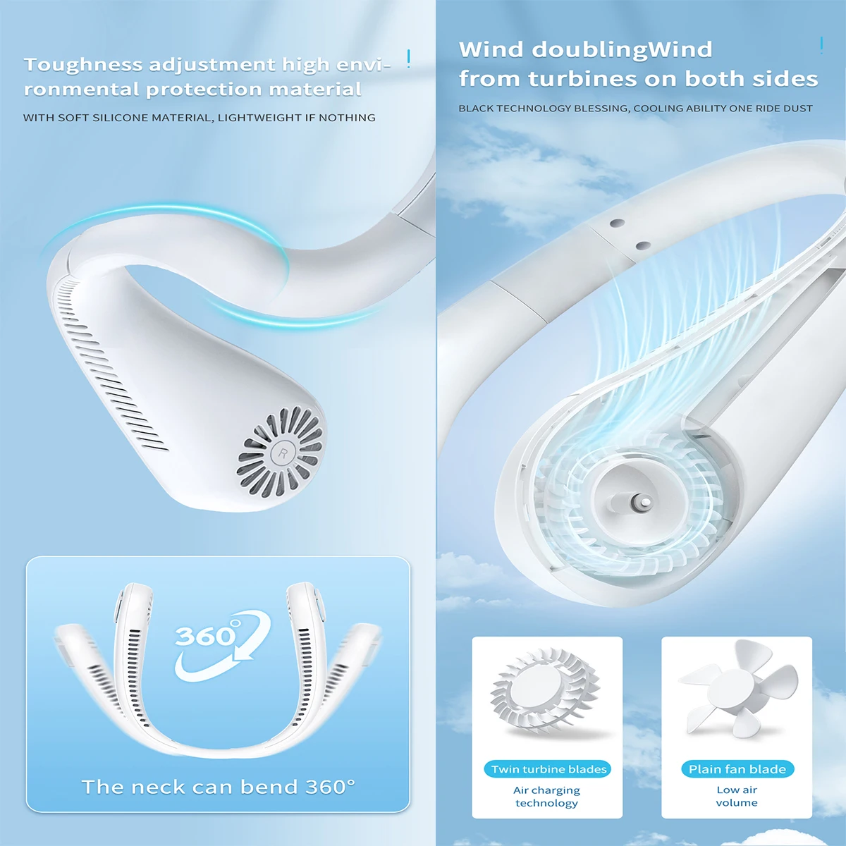 Hanging Neck Fan Convenient Small Fan Can Be Freely Adjusted Mini Small USB Charging Leafless Large Wind Hanging Neck Outdoors image 5
