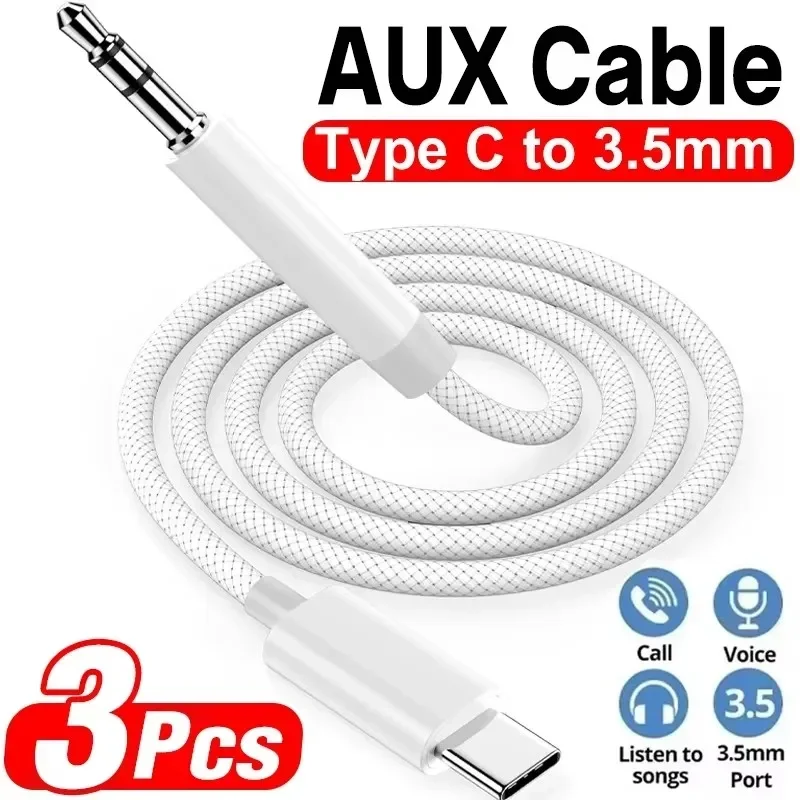 USB C to 3.5mm Male AUX Audio Cable Nylon Braided Type C Jack AUX Cord for iPhone 17 16 Samsung Car Speaker Headphones Adapter