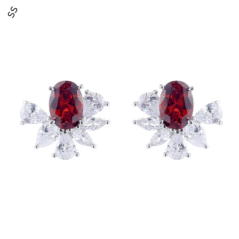 

925 Sterling Silver Earring Studs with Gemstone Inlaid Metal Ear-pins for Fashion Female Minority Jewelry Accessories