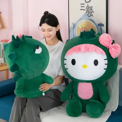 Sanrio Kawaii Hello Kitty dinosaurio juguete de peluche, muñeca de dibujos animados, decoración de la habitación, almohada para dormir, regalo de cumpleaños para niños, 35 cm, 50 cm, 65cm