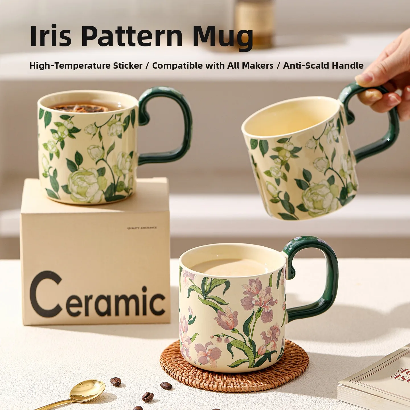 

Кружка Ele Cerc для женщин: высокая эстетика, для дома и офиса, для завтрака, молока, кофе, с цветочным дизайном