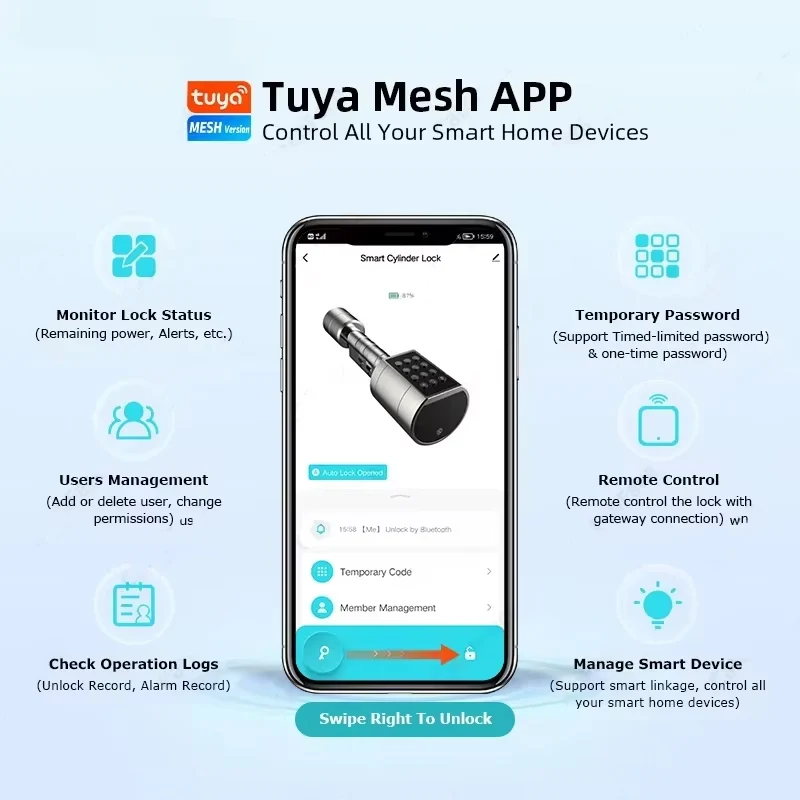 جديد قابل للتعديل استبدال Tuya APP بصمة اسطوانة الإلكترونية قفل الباب الذكي رمز لوحة المفاتيح الرقمية بدون مفتاح