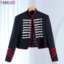 Double Breasted Steampunk Military Jacket Men Stand Collar Slim Fit Punk Rock Singer Costume Dance Prom Party Blazer Jacket Male