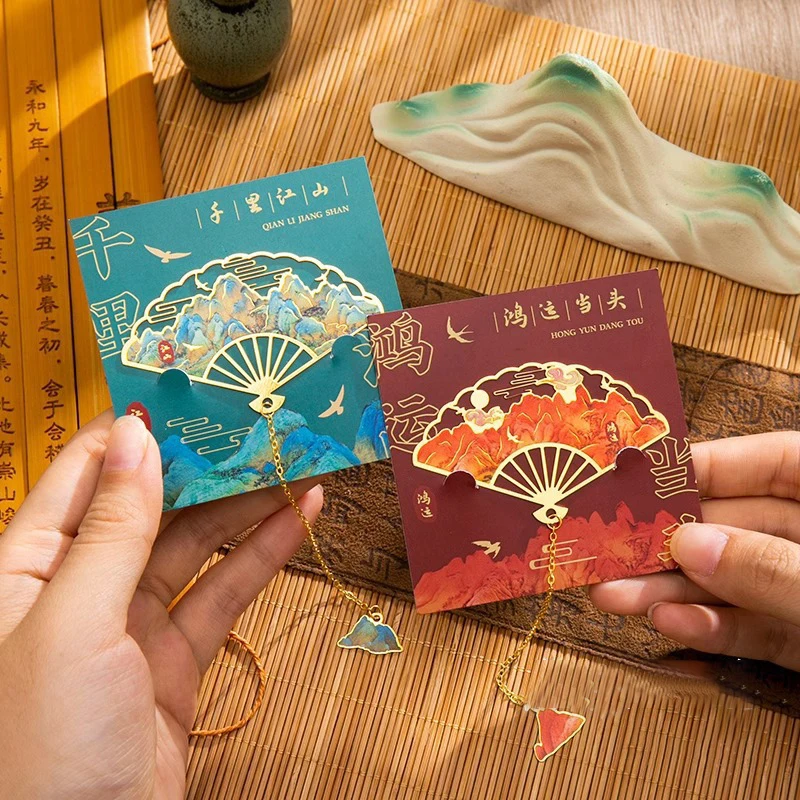 

Creative Chinese Style Bookmark Delicate Hollow Out Fan-shaped Tassel Metal Bookmark Stationery Student Reading Supplies Gifts