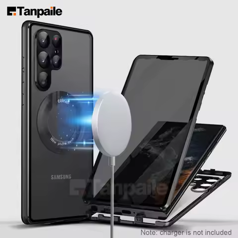 Privacy Glass Film Magsafe Case for Samsung S25 Ultra S24 S23 S22 S21 S20 Plus FE Double Side Tempered Glass[Camera Protector]