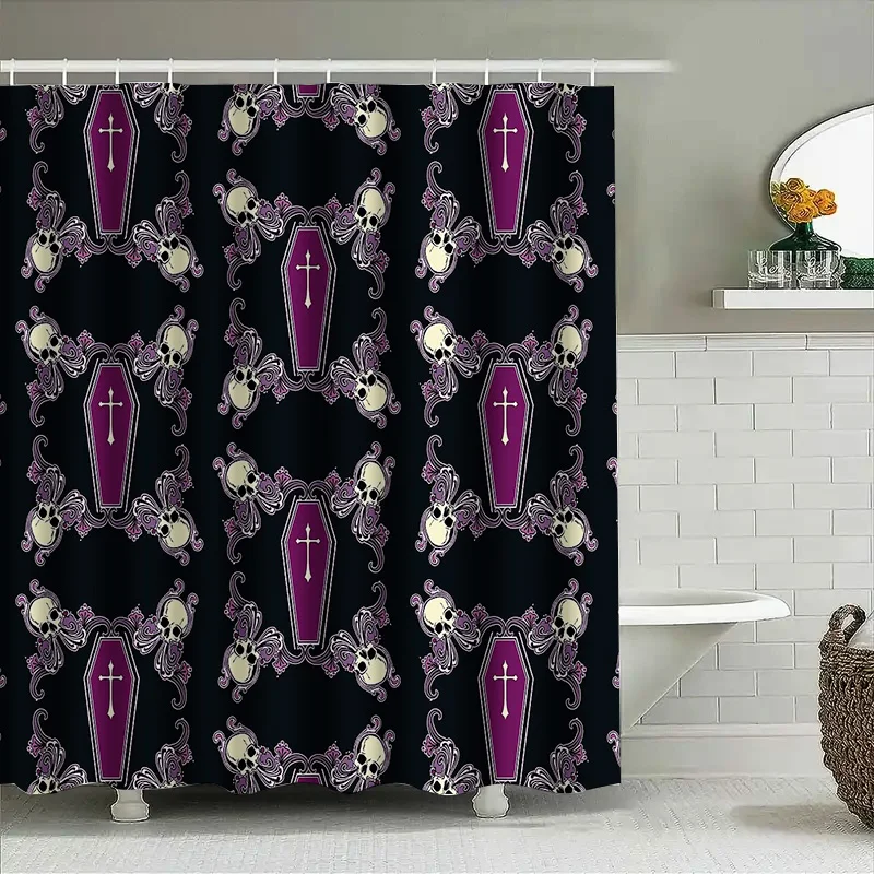 القوطية التابوت دش الستار الظلام هالوين ديكور الجمجمة نسيج قابل للغسل الحمام مجموعة خمر الرعب المنسوجات المنزلية الجدار الشنق