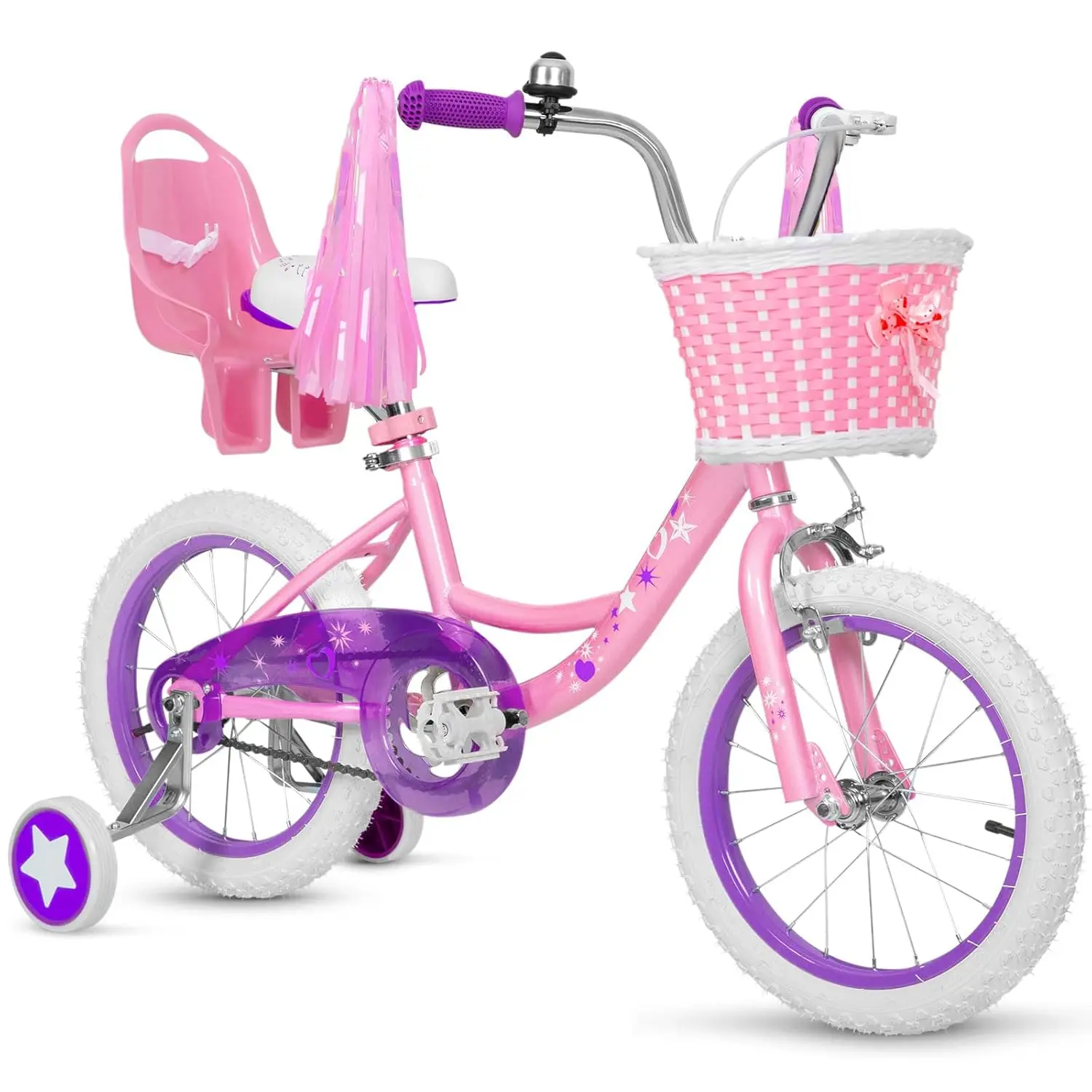

Girls Bike for 3-12 Years Old Kids, 14 16 20 Inch Kids Bike with Training Wheels, Streamers, Basket and Doll Seat,, Customized
