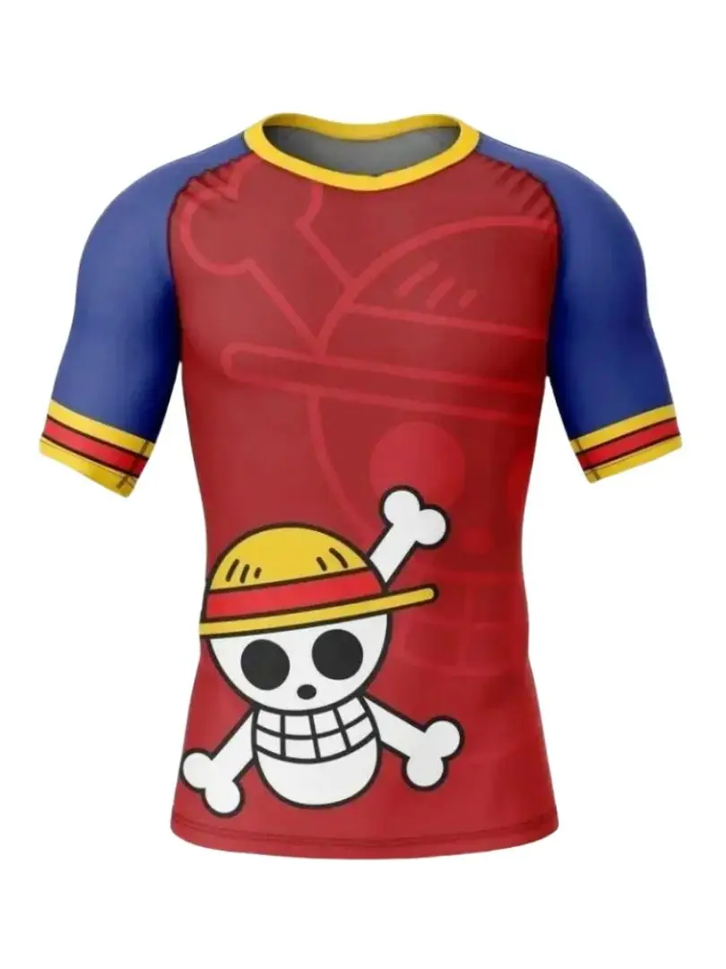 

Popular Cartoon Anime Surfing Clothing Men Rash Guard Short Sleeve Summer UV Protection Diving Swimwear UPF 50+ Beach Tights