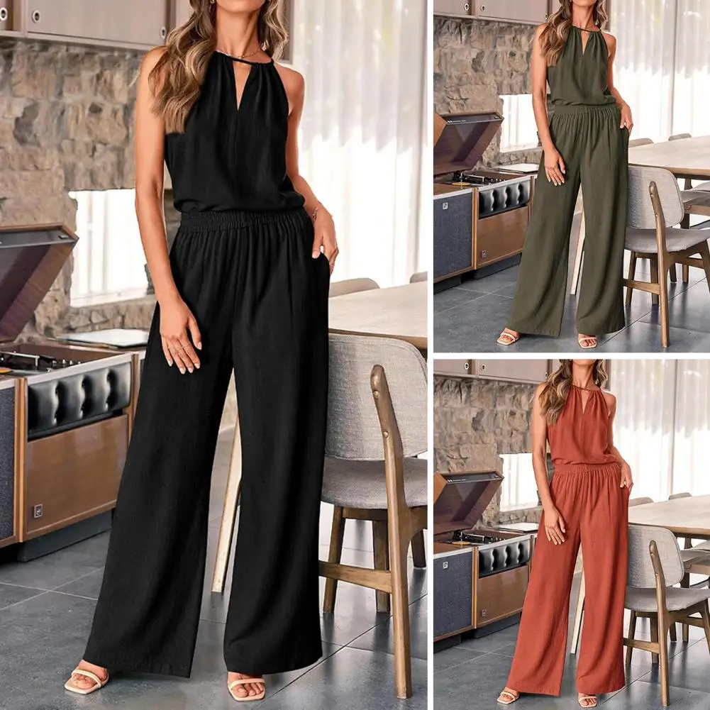 

Women Cotton Linen Two-piece Set Breathable Outfit for Women Stylish Women's 2-piece Summer Outfit Sets Halter Top Lounge Suit
