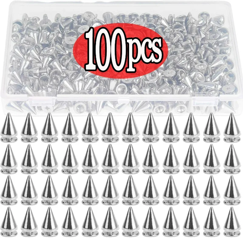 10/100pcs Silver Cone Spikes Metal Double Cap Rivets Studs Round Nail Rivet DIY Choker Collar Shoes Bags Clothing Accessories