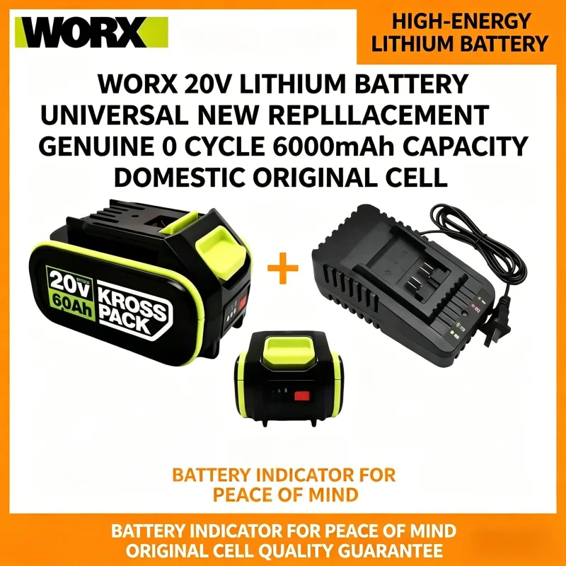 

High Capacity 20V 8.0Ah Battery for WORX WA3551 WA3551.1 WA3553 WA3641 WX373 Cordless Drill Tools