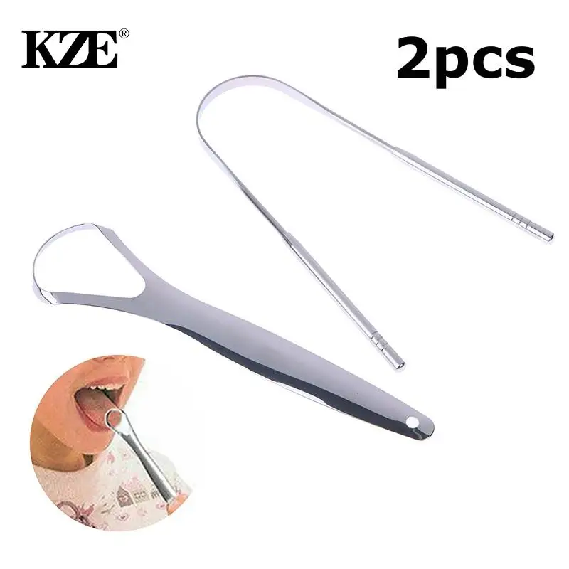 

2Pcs Tongue Scraper Stainless Steel Tongue Cleaner Bad Breath Removal Oral Care Tools