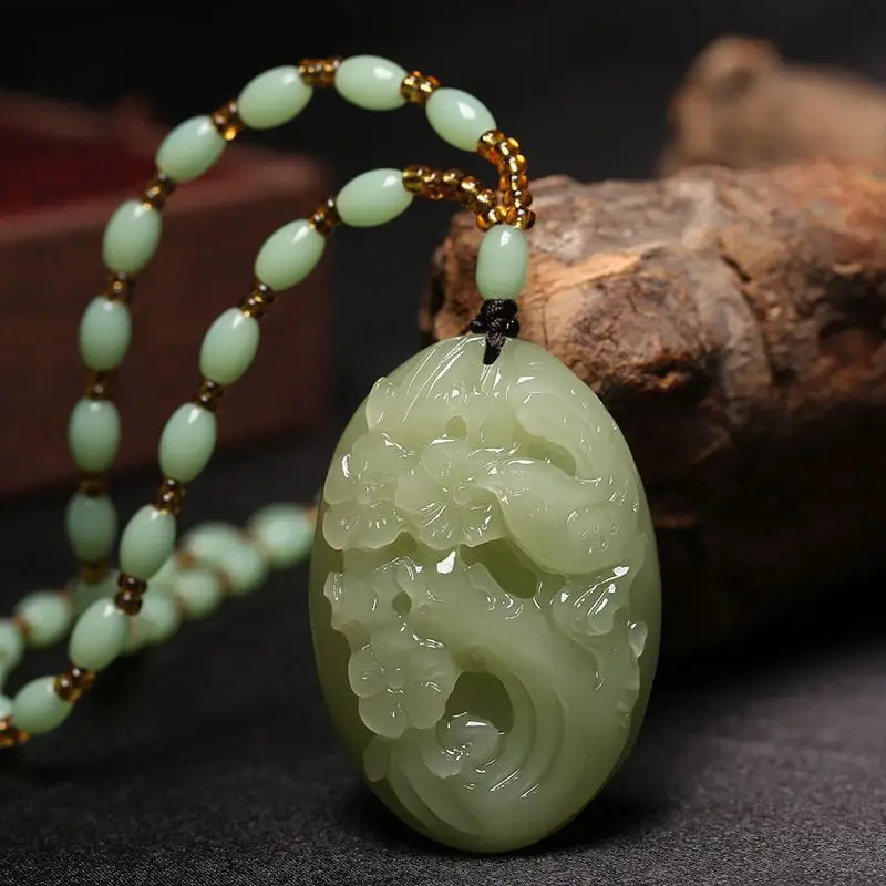 Natural Hetian Jade New Style Happy Eyebrow Pendant Jade Jade Pendant Necklace Men's and Women's Sweater Chains