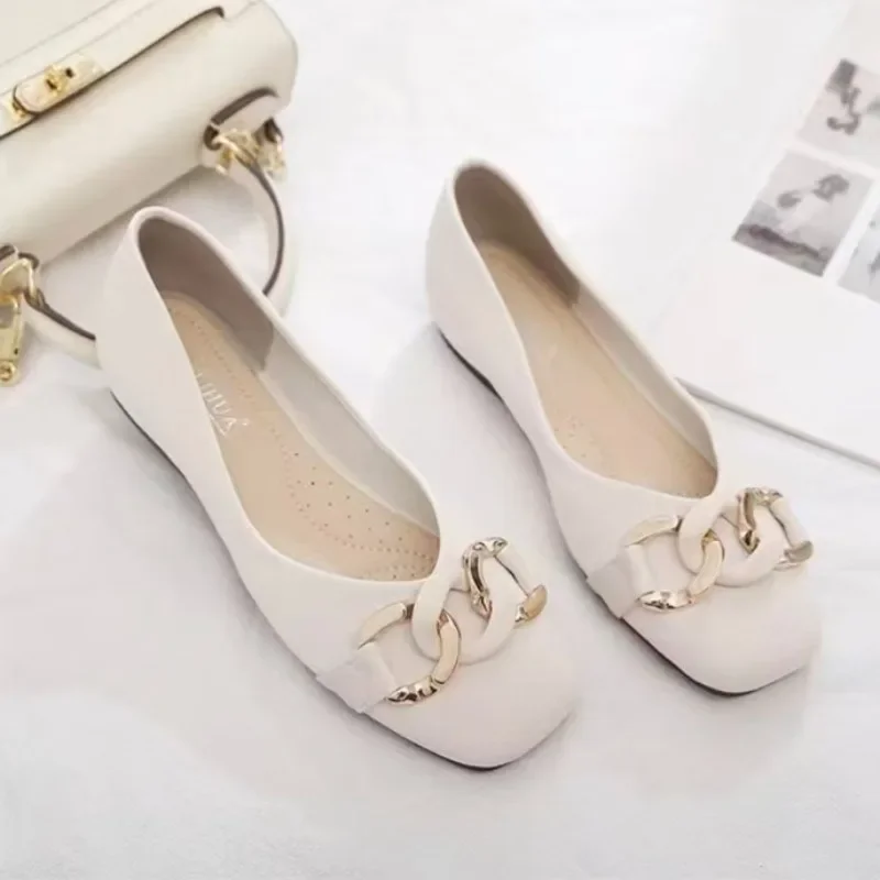 المتسكعون الأسود للربيع والصيف المرأة حذاء مسطح مربع الرأس النساء أحذية عمل مريحة الانزلاق على الأحذية حجم كبير 41 #6