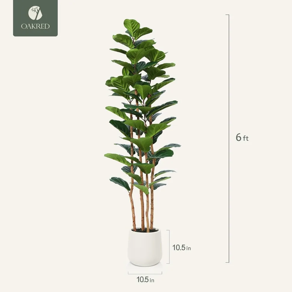 شجرة التين الاصطناعية بطول 6 أقدام مع صندوق من الخشب الطبيعي لديكور المنزل، شجرة اللبخ الصناعي للتصميم الداخلي الجمالي #6