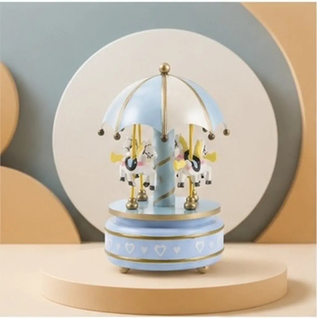 Wooden Carousel Music Box Rotating Mechanism Soothing Melody Nostalgic Decorative Piece for Adults Home Office Vintage Style