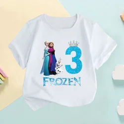 Frozen Anna Elsa Princess Number Print Girls Clothes 1 2 3 4 5 6 7 8 9 Years Birthday Kids T shirt Baby Children T-Shirt,HKP2760