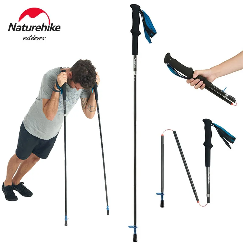 Naturehike Carbon Fiber Folding Trekking Poles 4 Sections Ultralight Walking Sticks Outdoor Hiking Telescopic Trekking Poles