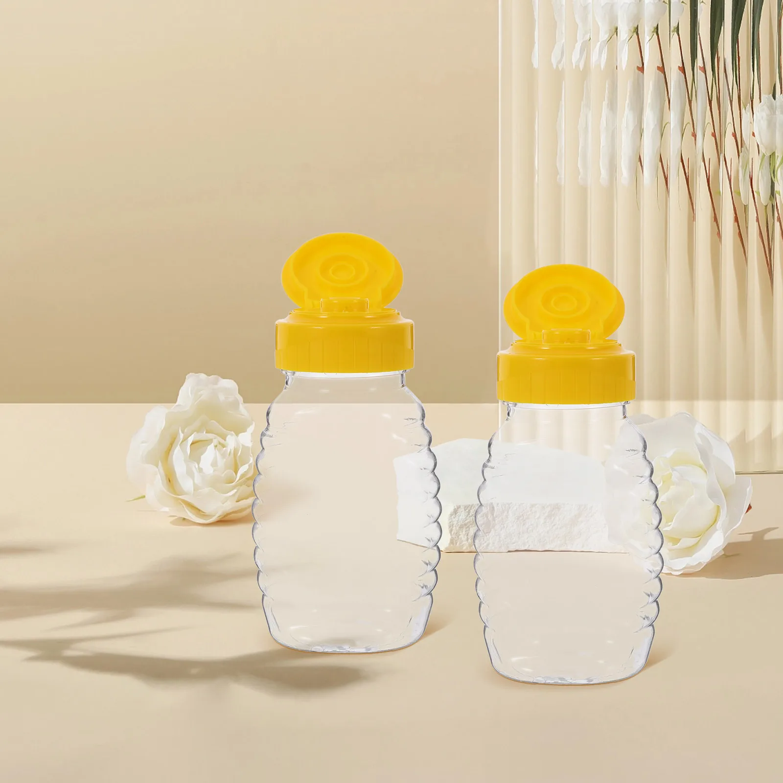 2pcs 108Ml Honey Squeeze Bottle Empty Refillable Plastic Honey Jar Transparent Condiment Jar Travel Size Mini Syrup Dispenser