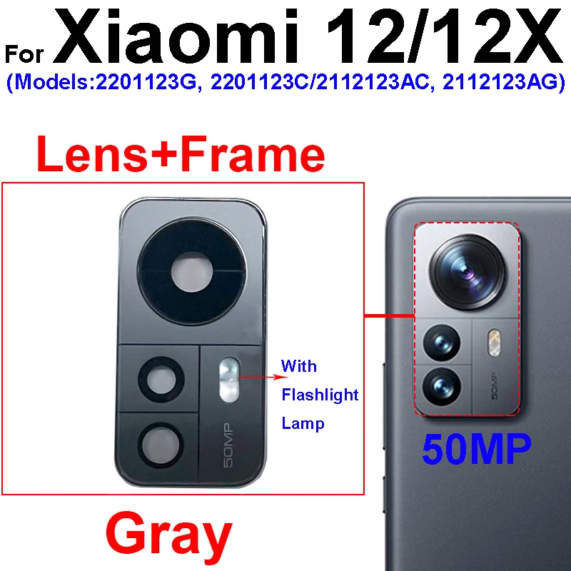 Back Camera Glass Lens With Frame For Xiaomi 12 12X Rear Camera Glass Lens Frame Holder With Flashlight Lamp Replacement Parts