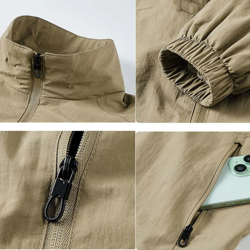 Herren Stehkragen-Jacke Frühling Atmungsaktiv Leicht Knitterfrei Windbreaker Outdoor Sport Freizeit Schnelltrocknende Arbeitsjacken – Detail 25