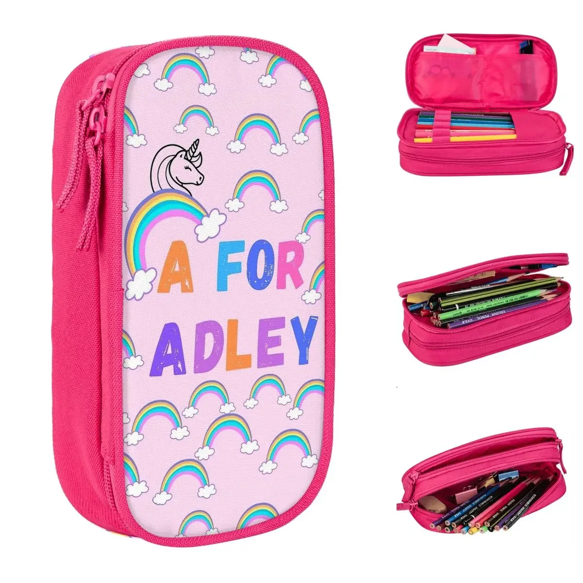 Pink A for Adley Pencil Case Cartoon Pencilcases Pen for Girl Boy Big Capacity Pencil Bags School Supplies Zipper Stationery