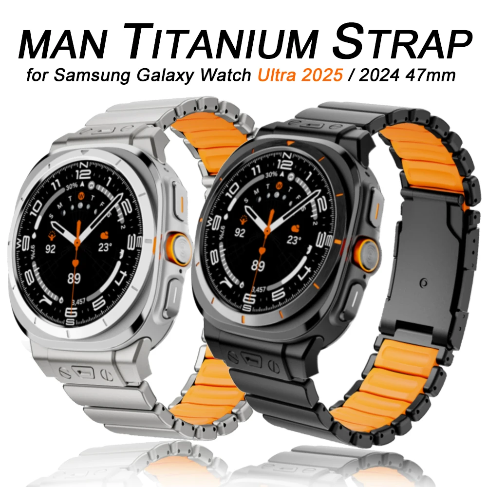 

Титановый резиновый ремешок для Samsung Galaxy Watch Ultra 2025, роскошный металлический ремешок для Galaxy Ultra Watch 47 мм, 2024, замененный