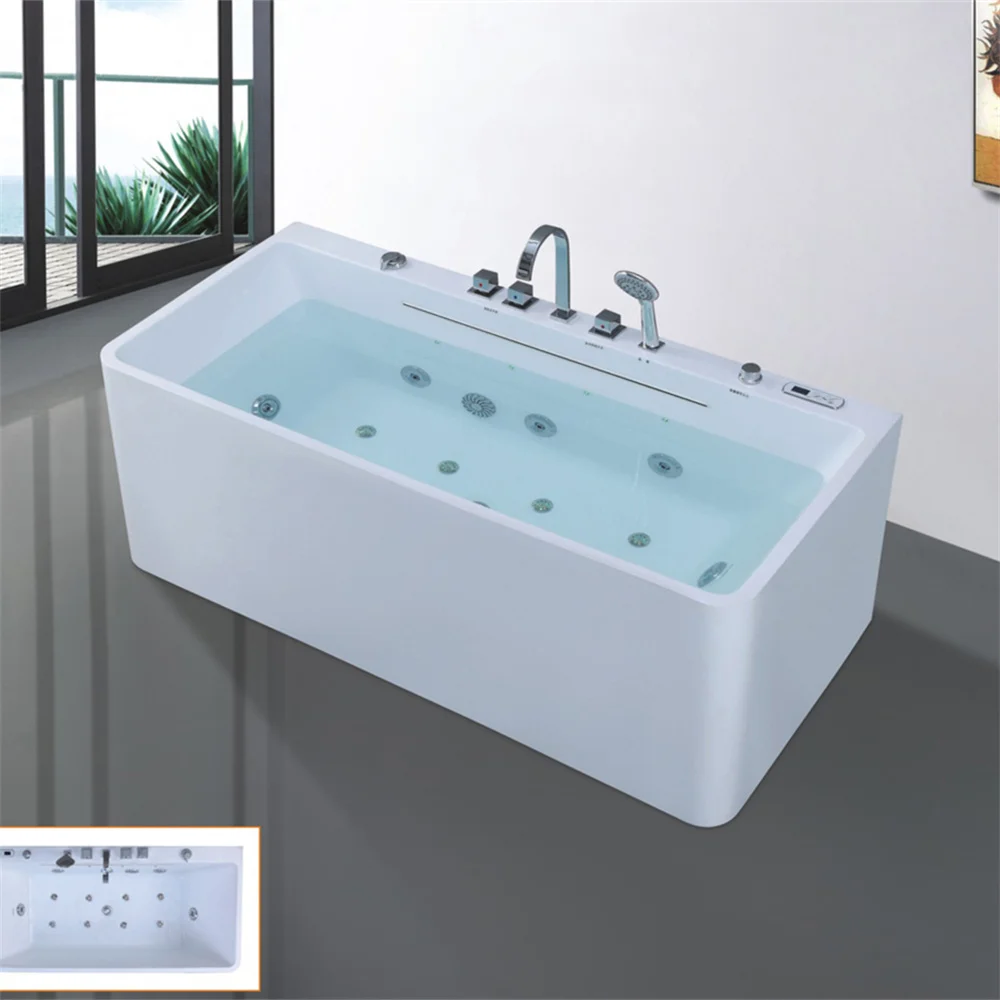 Picture 5: High-End Luxury Acrylic White Freestanding Whirlpool Bathtub Solid Surface Water Jets Massage SPA Features Floor Stand Bath Tub