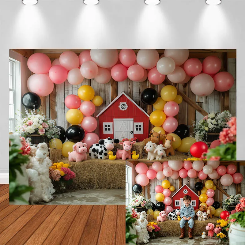 LS Photography Background Balloon House Cow Felt Decor Birthday Baby Shower Cake Smash Adult Kids Portrait Photo Backdrop Studio