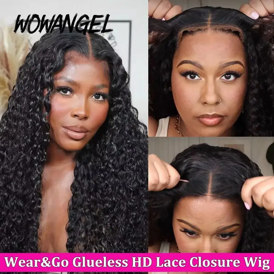 7x7 6x6 5x5 Glueless HD Lace Closure Wig Water Wave Wig Melt Skin Pre Plucked Curly Human Hair Wigs Ready to Wear Wigs For Woman