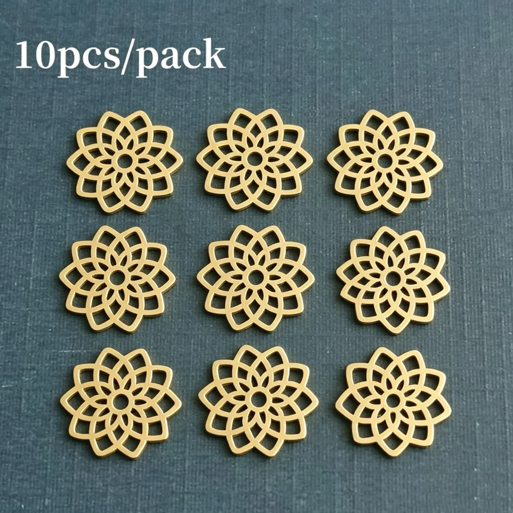 10 Stück/Set Vergoldete Edelstahl-Lotus-Anhänger Yoga-Totem-Charms DIY Halsketten-Zubehör, Perlen, Schmuckherstellungszubehör