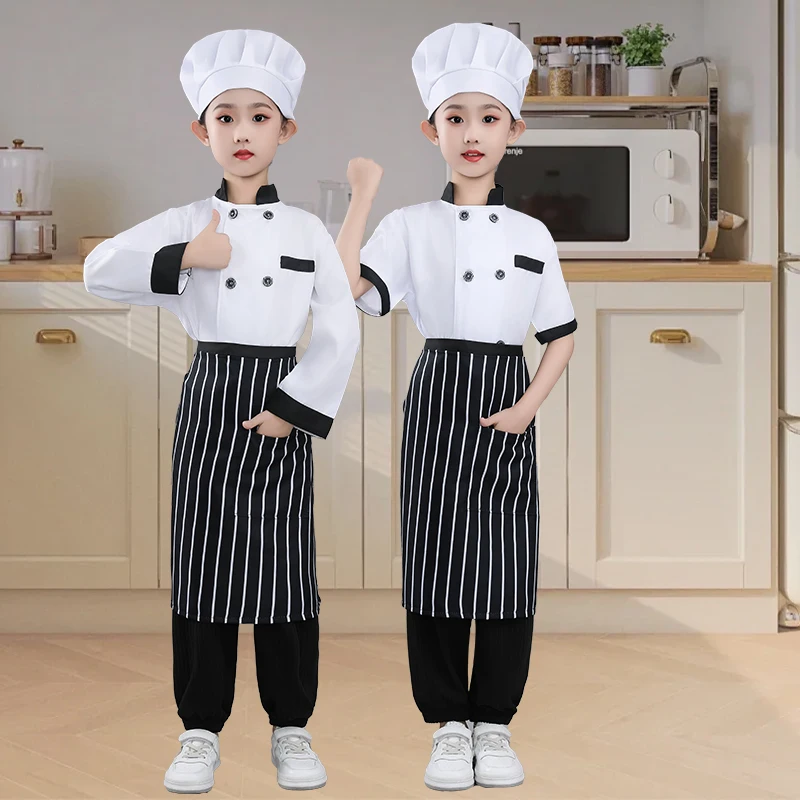 

Children Waiter Waitress Clothing Sets Kids Chef Jackets Kitchen Roleplay Uniform Cook Hat Restaurant Cosplay Costumes Halloween