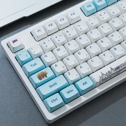 MAIMOOO Russian Keycap Bear Moscow Style XDA BPT 128keys White Blue Russia Landmark Building For Mechanical Keyboard Keys Cap