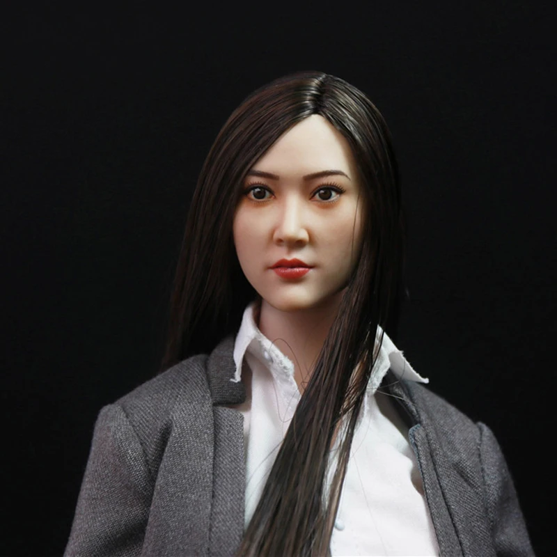 1/6 Scale HaHtoys H002 Asian Female Head Sculpt Long Hair Head Carving Model Fit 12 Inch Soldier Action Figure Body Dolls Toys