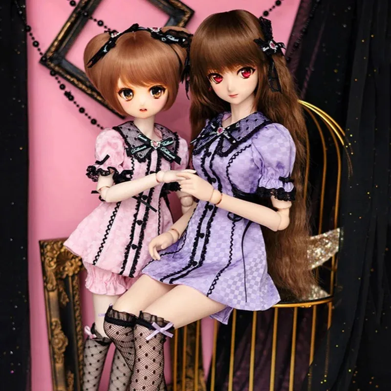 

【High Quality】1/3 1/4 Women Japanese Style Slim Lace Collar BowTie Waist Lacing Dress Shorts Set for BJD SD13 DDM DDL MDD MSD