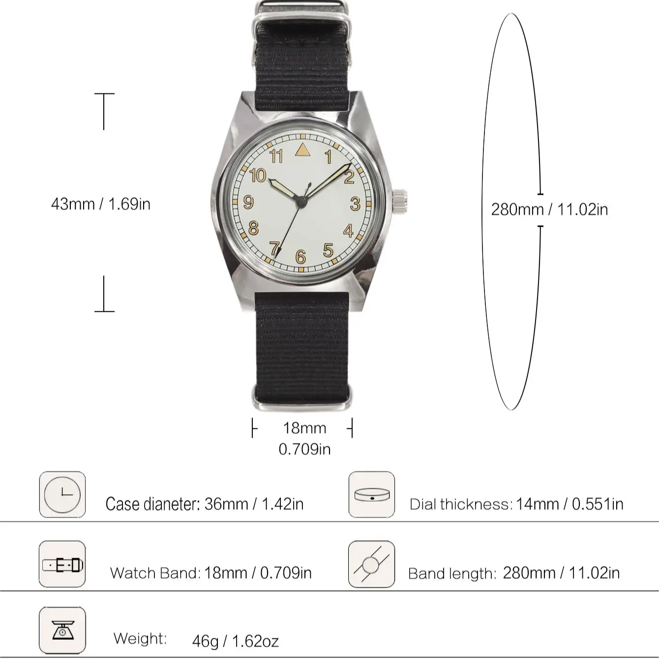 Men's pilot watch 36MM vintage Chinese watch Shanghai 8120 manual movement suitable for men's holiday gifts