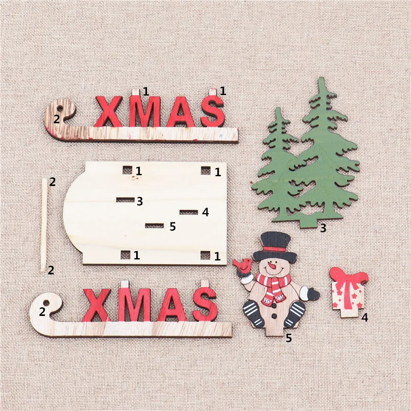 Snowman Wooden Desktop Christmas Decorations Xmas Sleigh Santa Claus Deer Cart Merry Xmas New Yaer Party Decor For 2025 Navidad